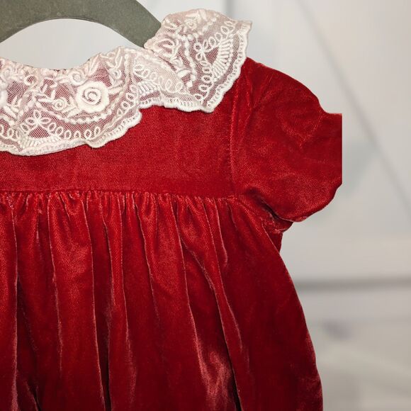 Janie & Jack Red Velour Lace Collar Dress 12–18M Holiday Christmas EUC - Picture 3 of 8